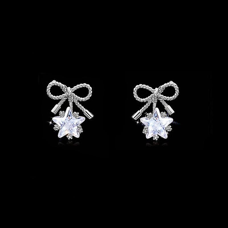 Cute elegant earrings with bow with zircon