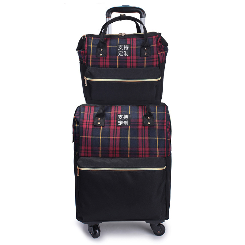 Luggage travel high-end Oxford cloth Plaid travel bag multi-functional universal wheel trolley case online shop agent