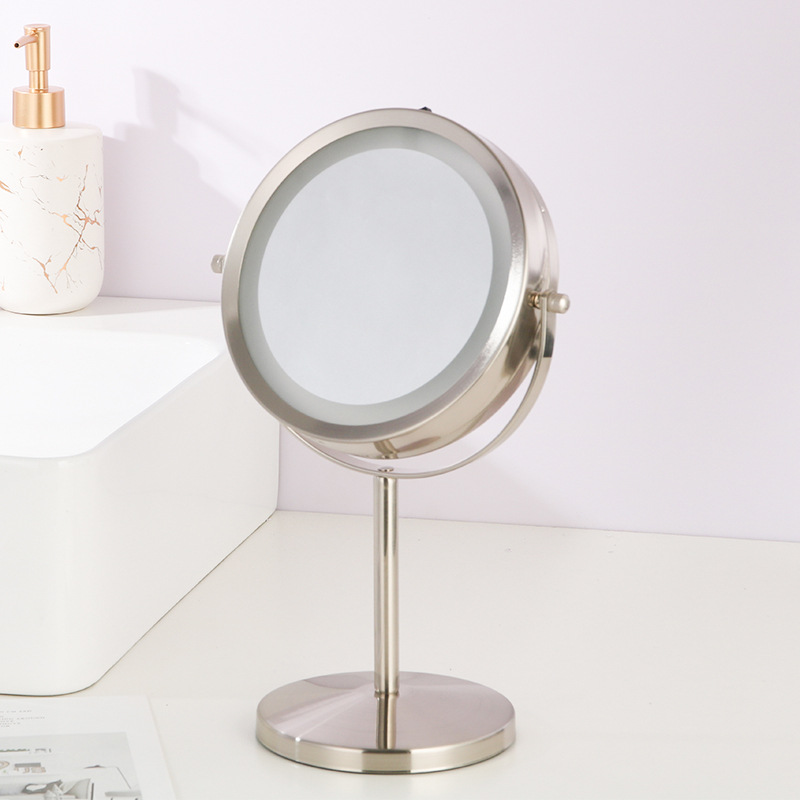 Nightstand Beauty Mirror Makeup Mirror LED Desktop Makeup Mirror Simple Metal Makeup Mirror Dressing Mirror