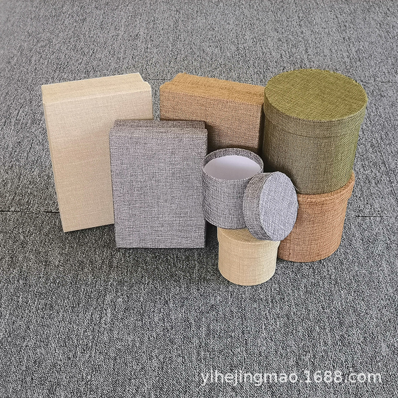 简易储物包装商务礼盒 麻布礼盒 办公笔筒 圆柱筒形礼盒 方形礼盒
