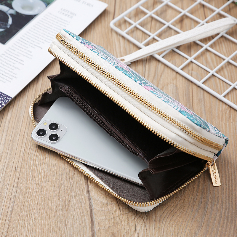 Fashion Style Square Shape Women's Cactus Leaf Flower Pu Leather Zipper Wallets