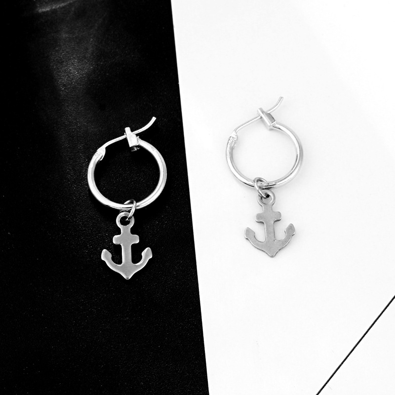European Trend Punk Simple Small Boat Anchor Pendant Ear Ring Female Round Small Circle Earring Ear Clip Cross-border Hot Selling display picture 4