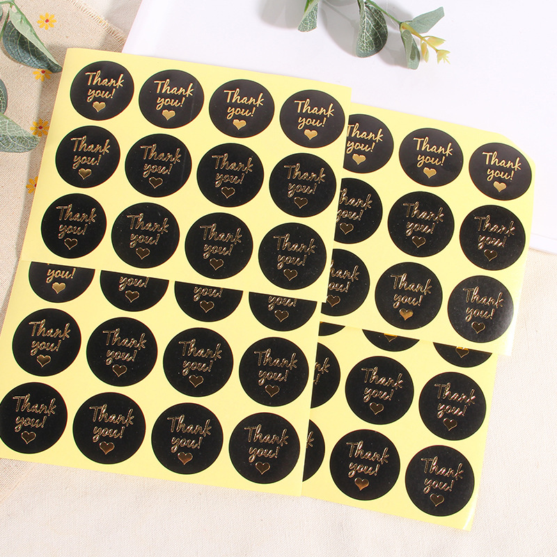 Baking packaging sealing stickers 12 round stickers black background Gold words Thank You stickers moon cake box egg yolk crisp decoration