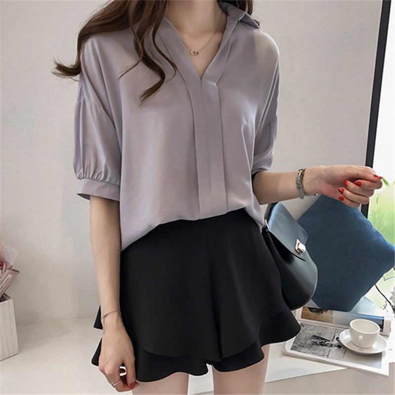 Women's summer loose solid color fashion large size short sleeve blouse