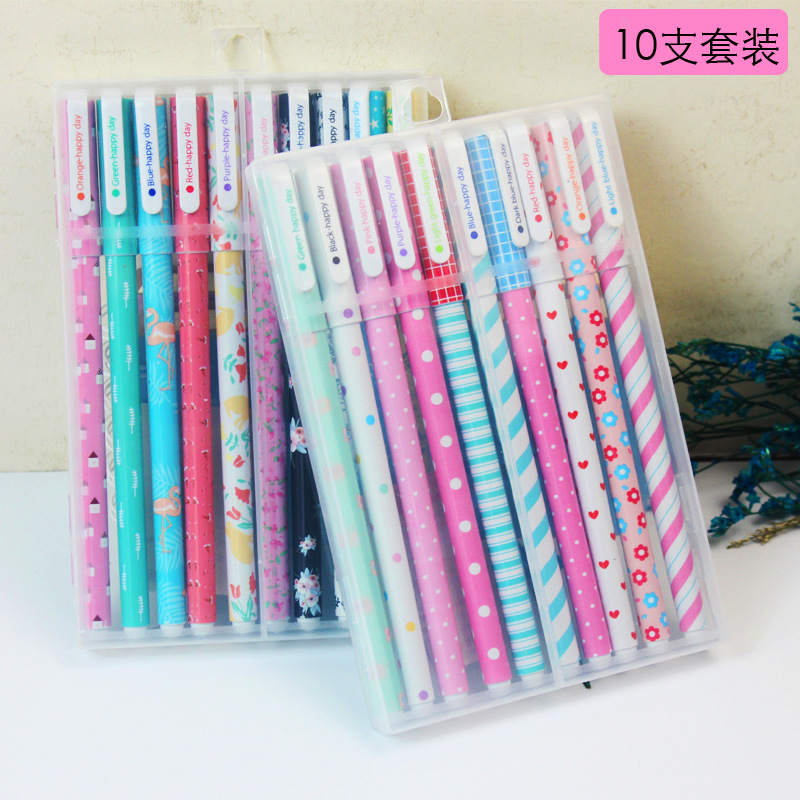 Канцтовары, акварель, мелки, черная ручка-роллер, ручка на водной основе, комплект, Южная Корея, цветочный принт, делается под заказ, 10 цветов