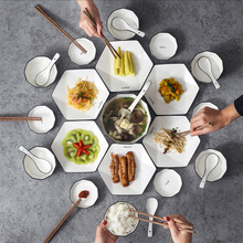 Jia Yixin bộ đĩa ăn gia đình bộ đồ ăn bát súp Bắc Âu in đĩa gốm kết hợp đĩa ăn cơm bát Món ăn