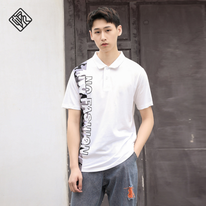Big Cool 2019 Spring and summer Easy leisure time pure cotton printing Short sleeved polo solar system Lapel clothes men's wear