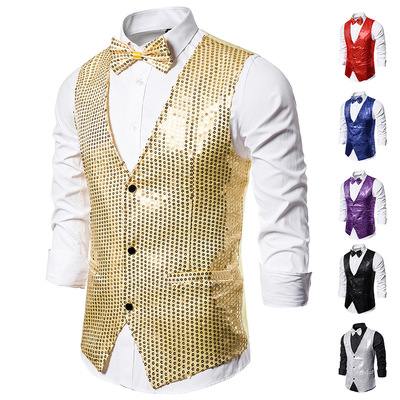 Men's singers host stage performance vest red black gold silver Dress suit nightclub male emcee photo studio vest