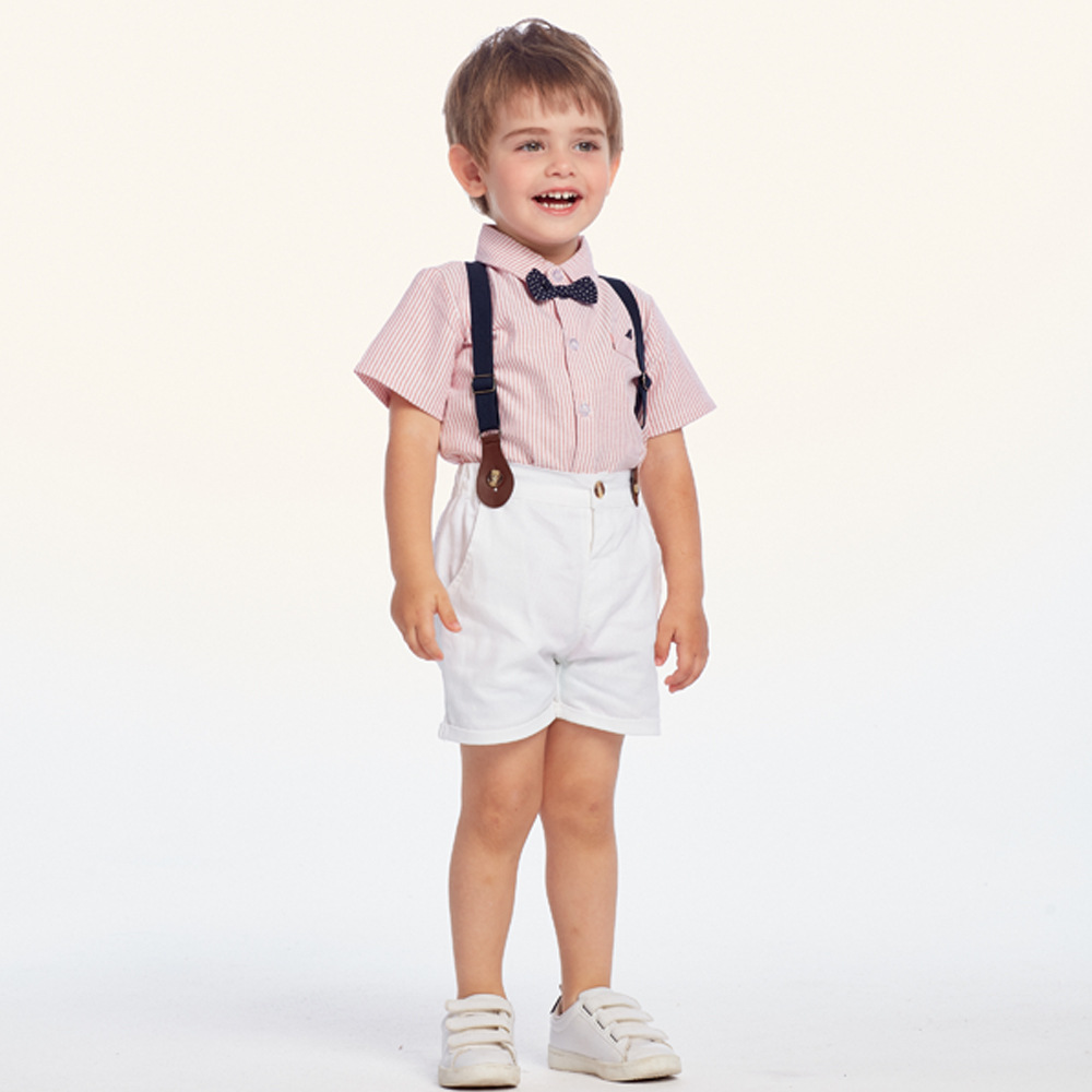 British Kid Summer Short-sleeved Shirt Overalls Four-piece Dress display picture 1
