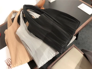 韩风2019新款黑色压褶轻便双层收纳简约手提布袋背包