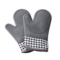 Silicone oven microwave heat insulation baking gloves with cotton padding, thick grid cloth kitchen heat-resistant object retrieval, high-temperature resistant