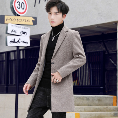 2022秋冬新款韩版修身大衣 男士冬季千鸟格双面尼大衣男一件代发|ms