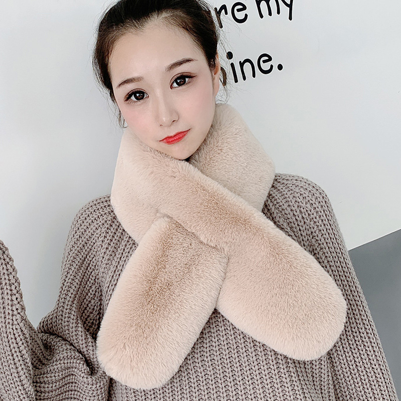 韓版加厚可愛毛毛絨仿獺兔毛圍巾女秋冬季學生圍脖套頭百搭毛領子