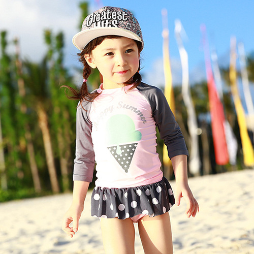 Children's swimsuit girls split skirt long-sleeved sun protection beach quick-drying princess cute baby kid student swimsuit
