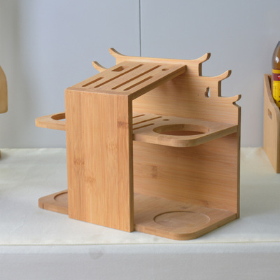 跨境供应中国风【刀架筷筒】坚固轻巧竹木工艺厨房收纳架定制logo