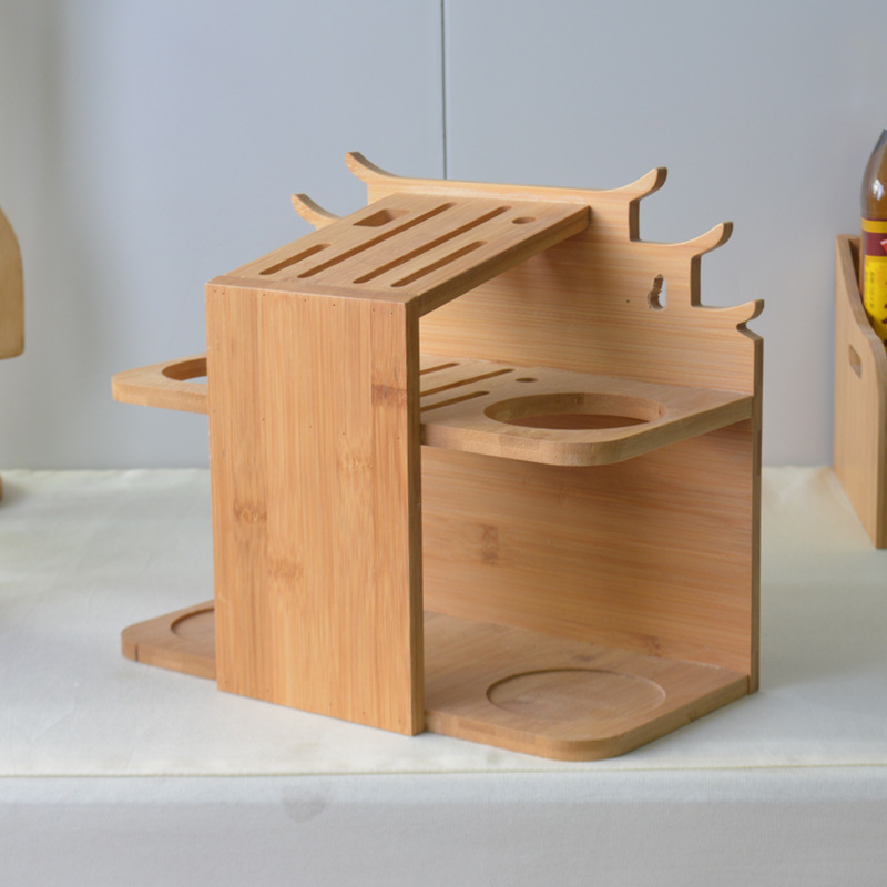 跨境供应中国风【刀架筷筒】坚固轻巧竹木工艺厨房收纳架定制logo