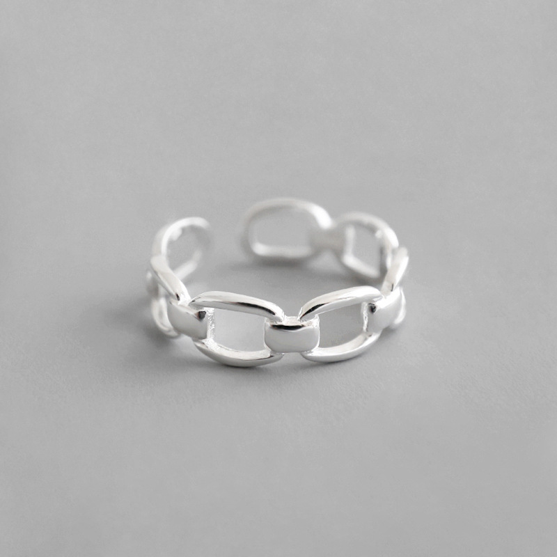 JT082 South Korea Korean version S925 sterling silver fashion geometric thread diabolo chain open ring ring