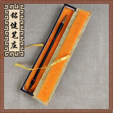 毛笔笔盒批发 锦布单支装毛笔盒手绘花纹金黄色内衬绒布