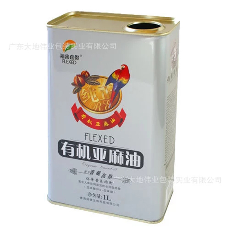 工厂定制亚麻籽油油罐1L 山茶油罐子1升方形马口铁包装罐