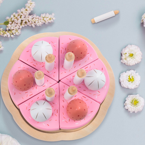 Children's Simulated Pink Birthday Cake Baby Play House Dessert Kitchen Cutout Wooden Educational Early Education Toy
