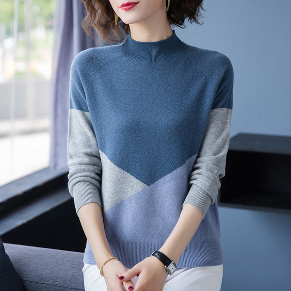 Loose fit inside with thin sweater， autumn and winter new style foreign style contrast knitted base coat