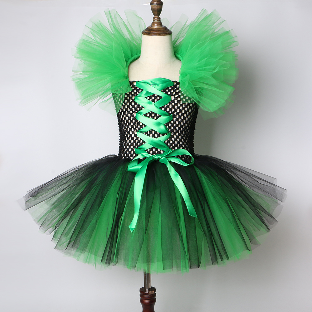 Ropa para niños, vestido de Halloween, disfraz de bruja para niños, festival, actuación, falda de tul de malla para niña_voghion.com