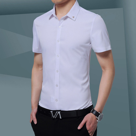 2019 áo sơ mi trắng nam mới tay ngắn tay nam màu sắc rắn đẹp trai trẻ kinh doanh chuyên nghiệp áo sơ mi Áo sơ mi công sở