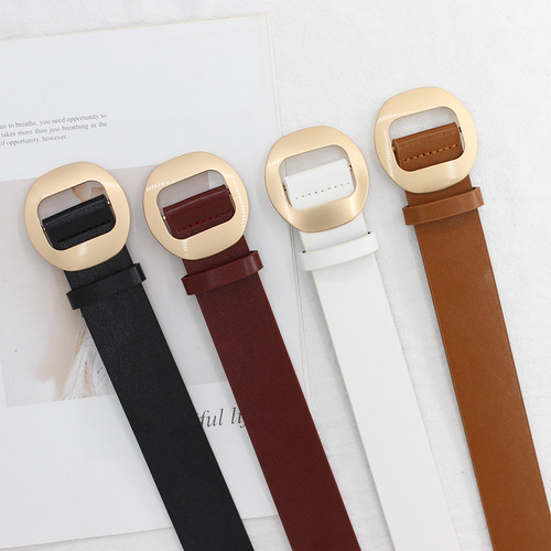 Korean style student bf style hole-free decorative wide belt for women round Japanese buckle non-hole casual pants belt one piece drop shipping