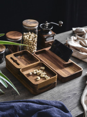 荔枝海 木製桌面收納盒多功能化妝盒客廳創意多格擴音實木零食盒