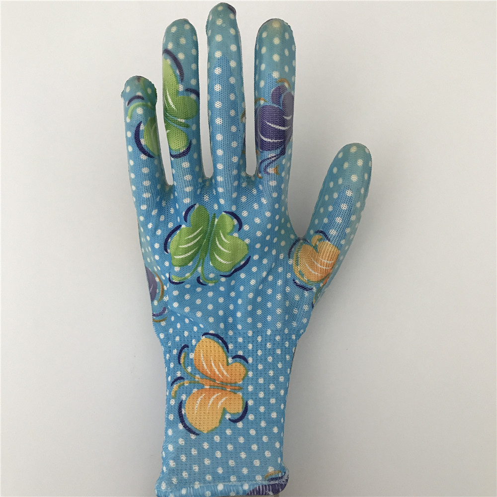 厂家供应花丁腈13针尼龙丁腈女士花色丁腈浸胶劳保花园手套