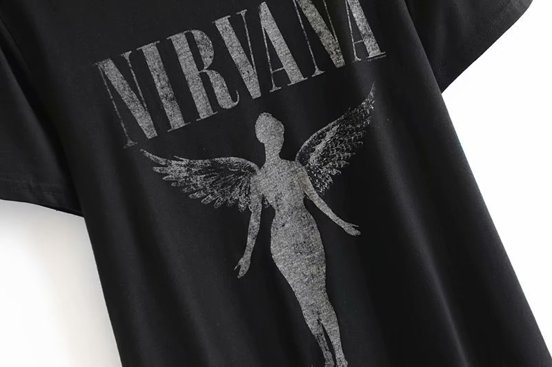 angel wings letters printed loose T-shirt  NSAM46260