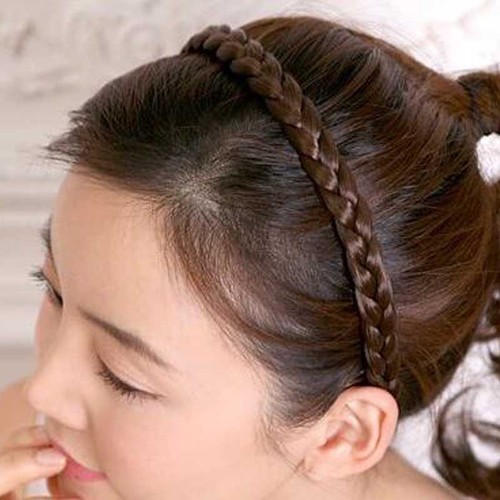 Braided Ponytail False Hair Headband Korean Accessory Non-Slip Tooth Headband Hair Press Sideburn Hair Clip Hair Accessory Headwear