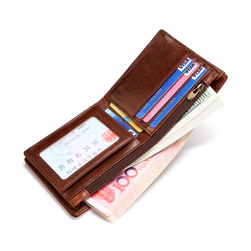 Amazon RFID men's short wallet ultra-thin student wallet genuine leather young men's bag horizontal coin purse