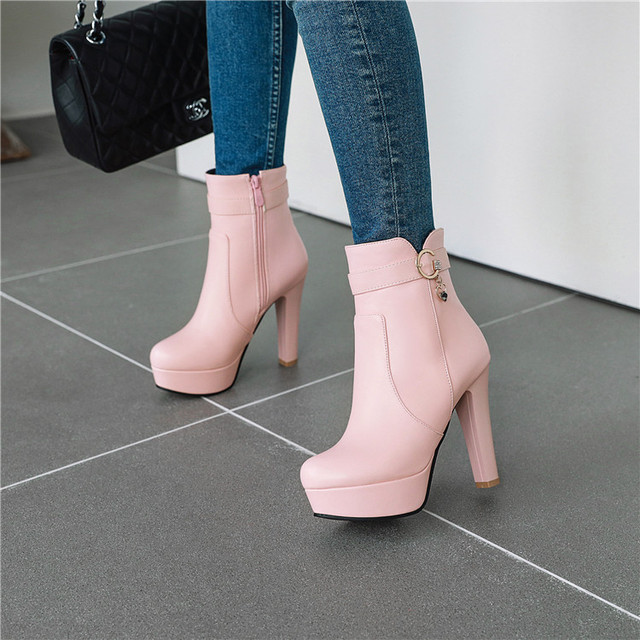 New autumn and winter side zipper short boots high heel thick heel warm round head simple women’s shoes