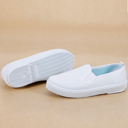 Spring New Children's Canvas Shoes, White, Unisex Indoor Dance Shoes, Slip-On Comfortable Soft Sole