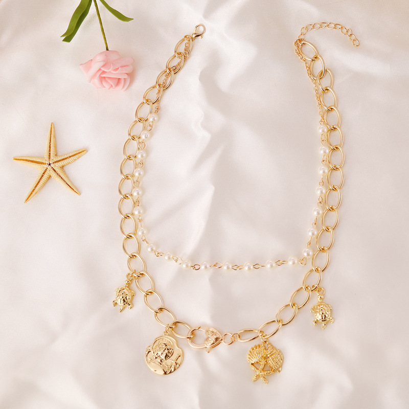 Fashion Coin Head Starfish Tortoise Multilayer Necklace display picture 1