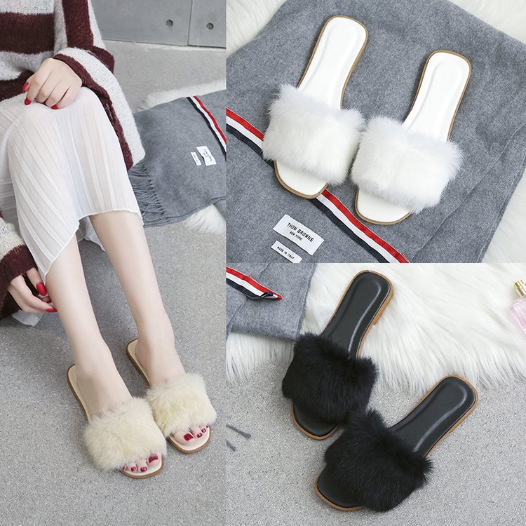 Autumn and winter 2019 new flat bottom slippers casual Korean women's shoes plush slippers comfortable women's open toe slippers