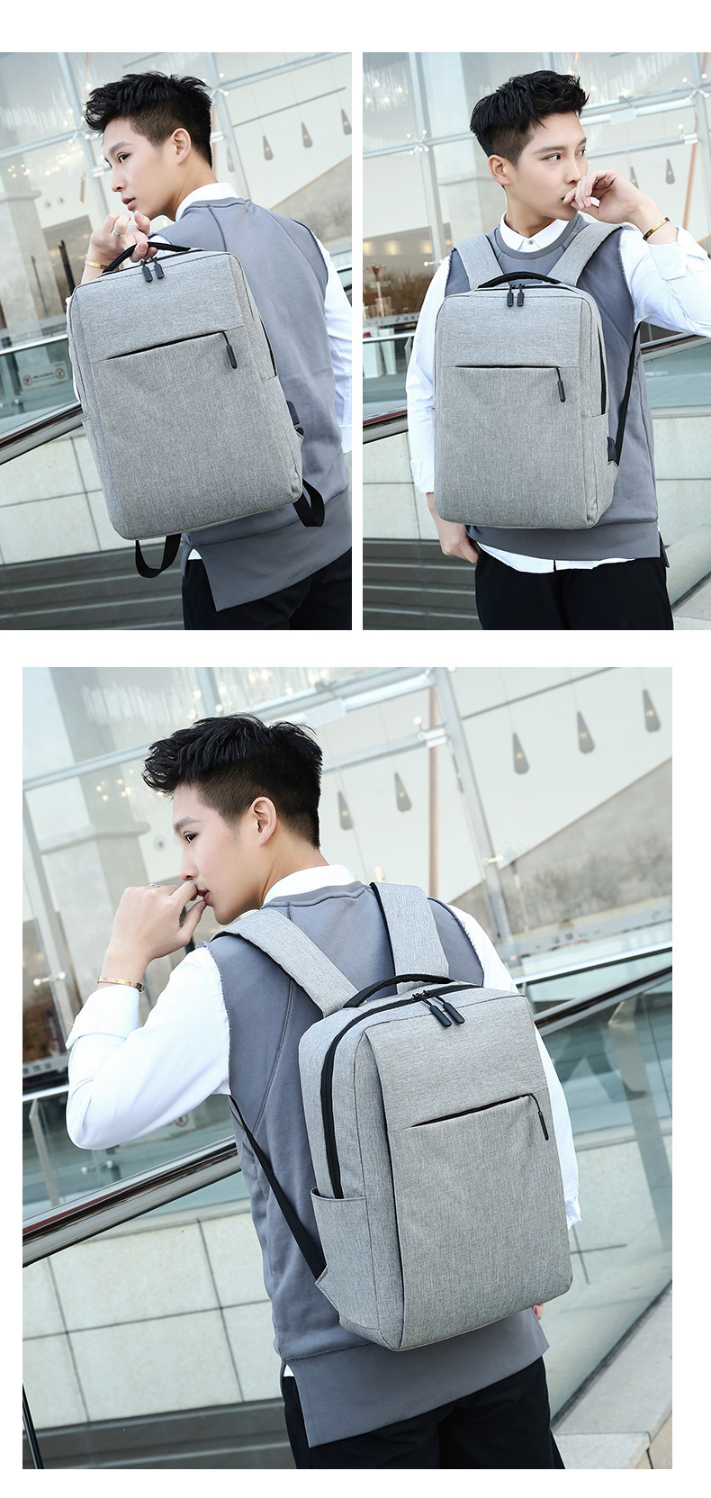 Business Solid Color Square Zipper Functional Backpack display picture 1