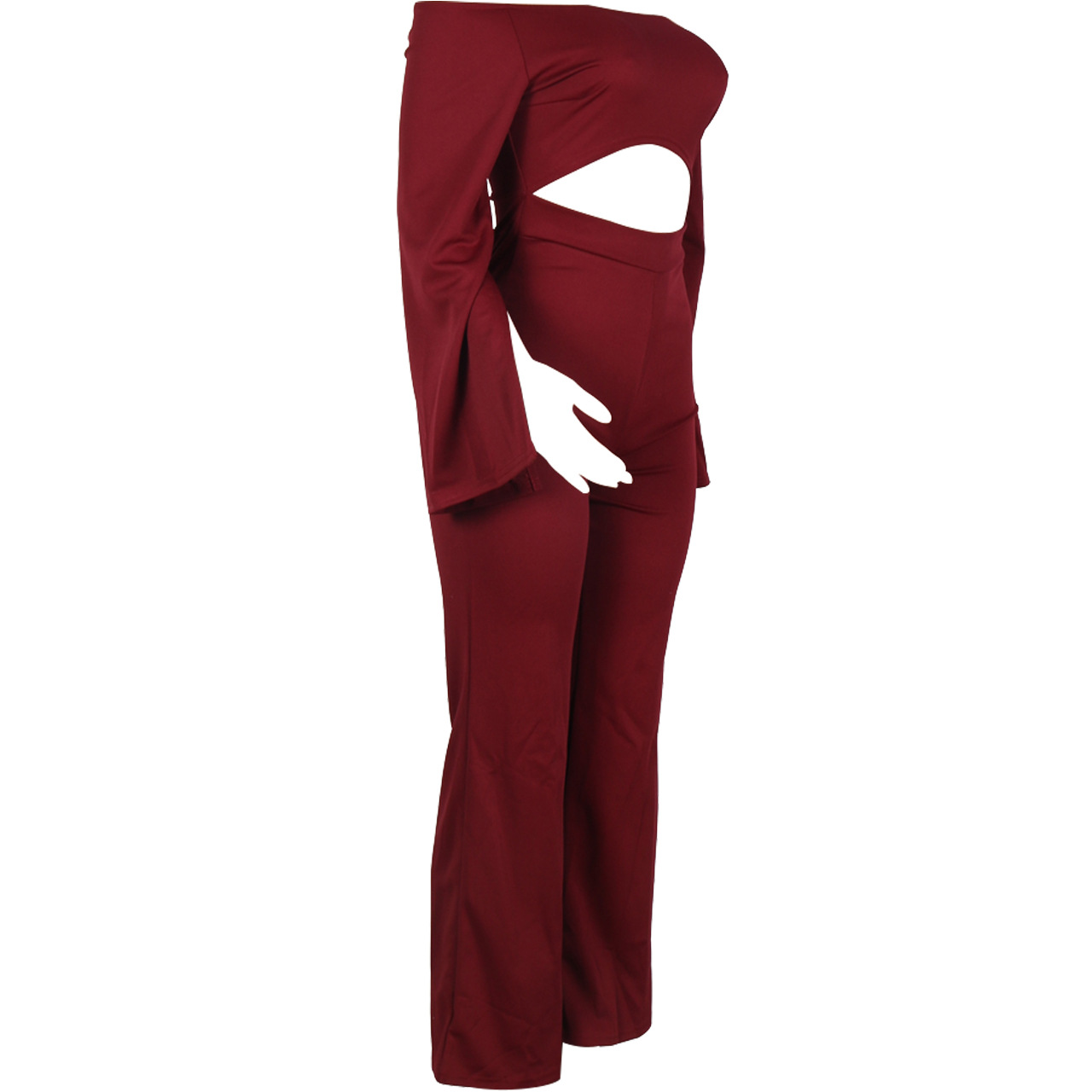Boutique Casual Solid Color Long Sleeves Cropped off Shoulder Jumpsuit