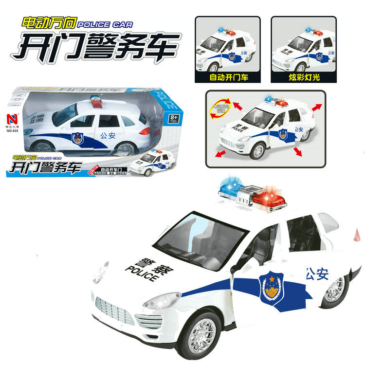 大号电动开门万向警车655 玩具车 音乐 灯光地摊儿童玩具批发混批