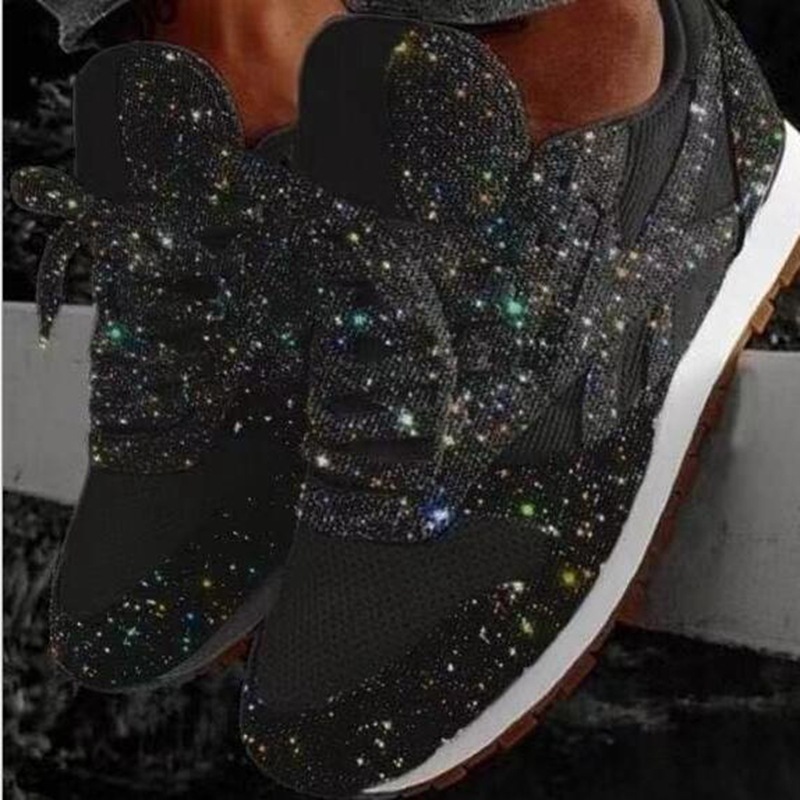 Independent Station Cross-border Foreign Trade Large Size 4143 Sequin Casual Shoes Breathable Cross Lace Thick Sole Comfortable Sports Shoes Women