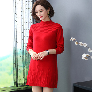 Half knitted sweater women’s medium length loose fit with autumn and winter Pullover thickened long sleeve high collar b