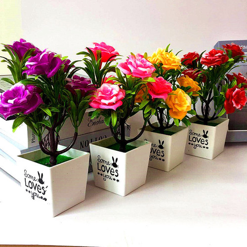 Home decoration ornaments simulated plants 7 roses bonsai potted plants factory low price direct selling fake flowers