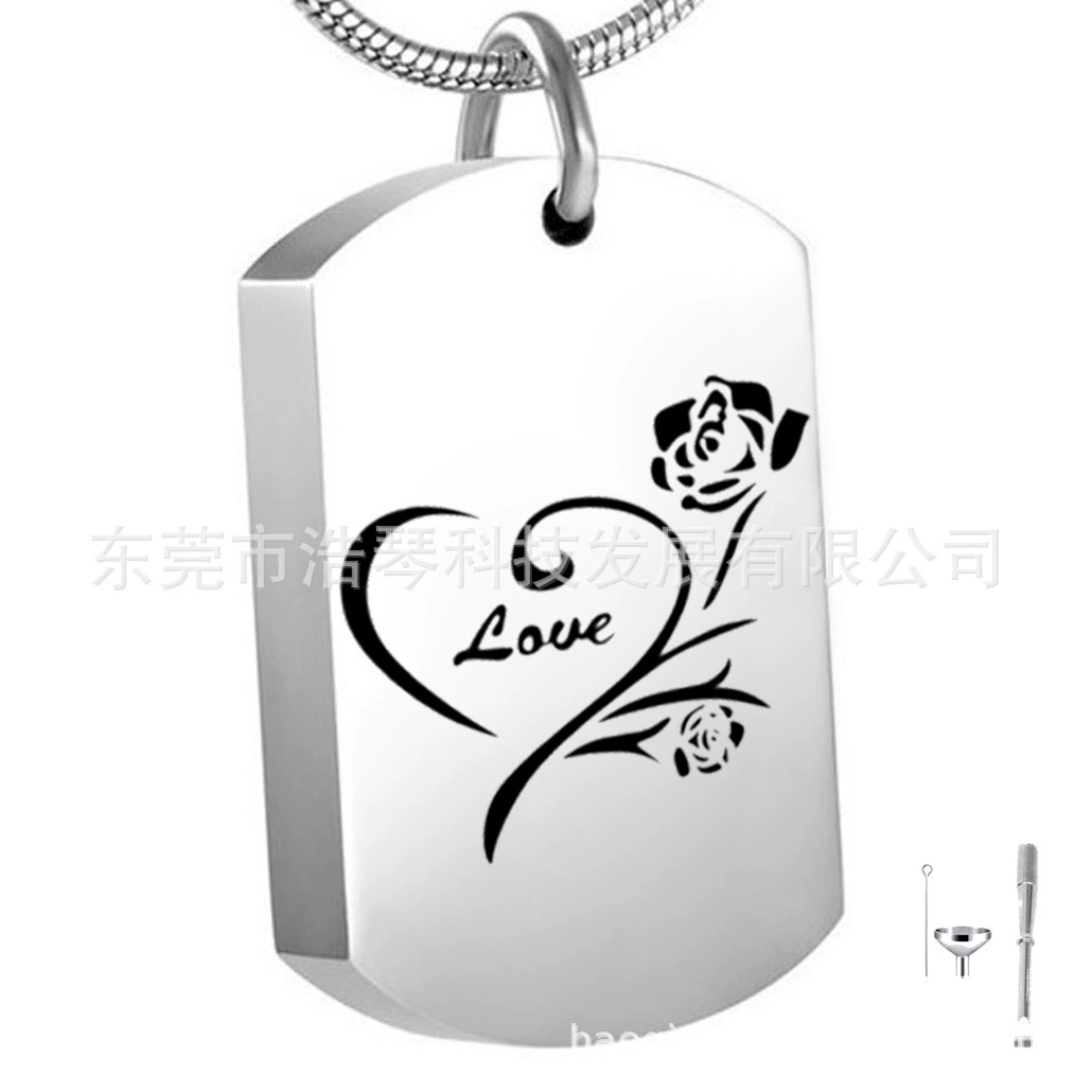 Европейская и американская мода новый ПЭТ пепел ожерелье из нержавеющей стали кубовидной розы шкатулка кулон флакон духов