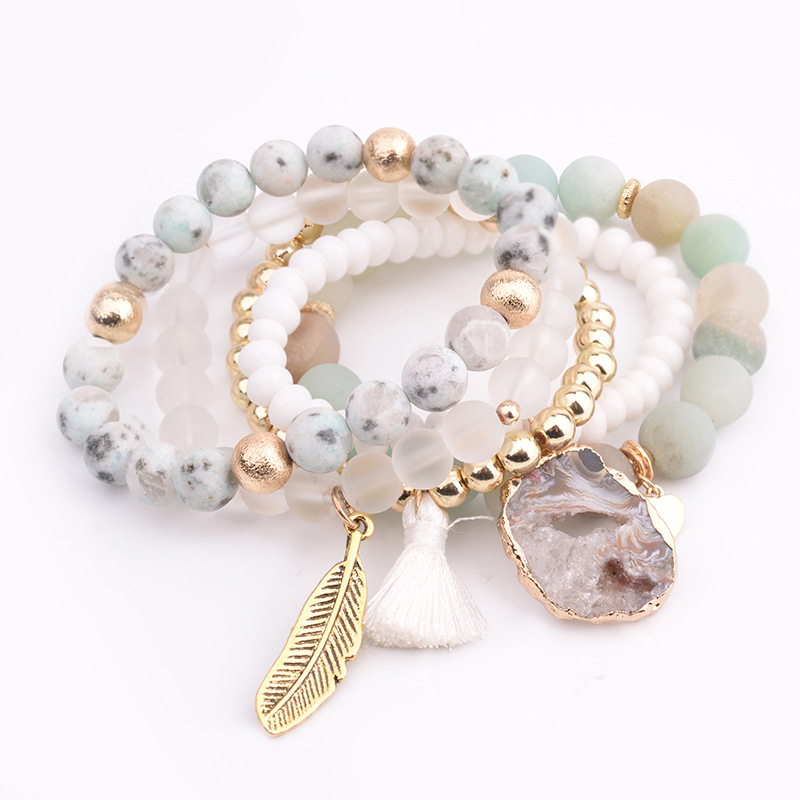 Leaf Pattern 1 Set Fashion Leaf Natural Stone Plating Bracelets