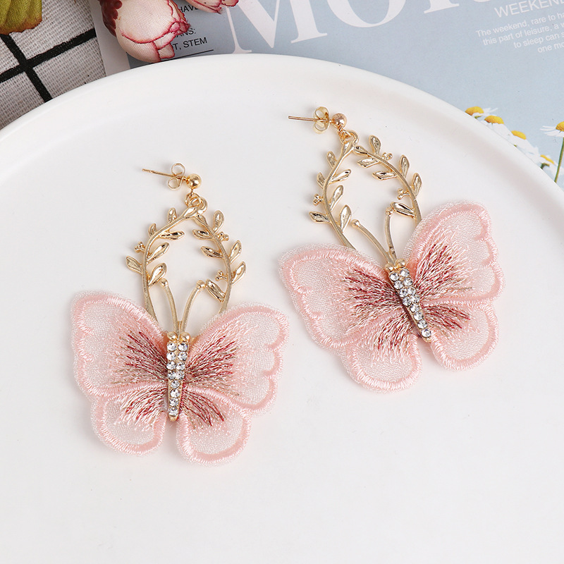 Fashion Pop Chiffon Lace Butterfly Diamond Earrings display picture 9