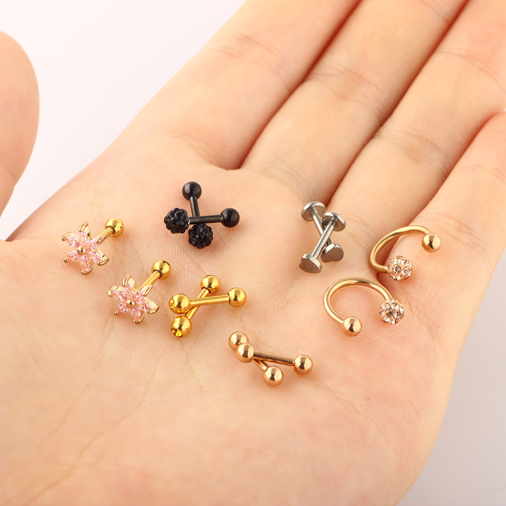 Heart Shape Stainless Steel Ear Stud Set - Ear Clip & Ear Bone Piercing Jewelry for Women Men detail image 18