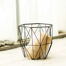 日式简约铁艺几何形状收纳篮放衣服的篮子玩具篓北欧ins风 指间柳