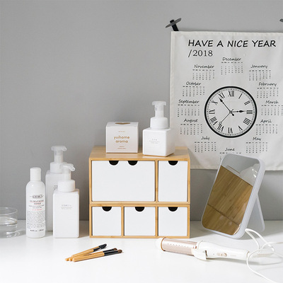 竹木桌面ins收纳盒办公分隔抽屉少女心小柜子宿舍桌上整理架双各