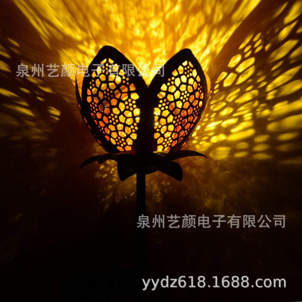 Fábrica en stock pelo recto solar flor hueca luz roja flor linterna proyección patrón luz hierro flor nuevo producto